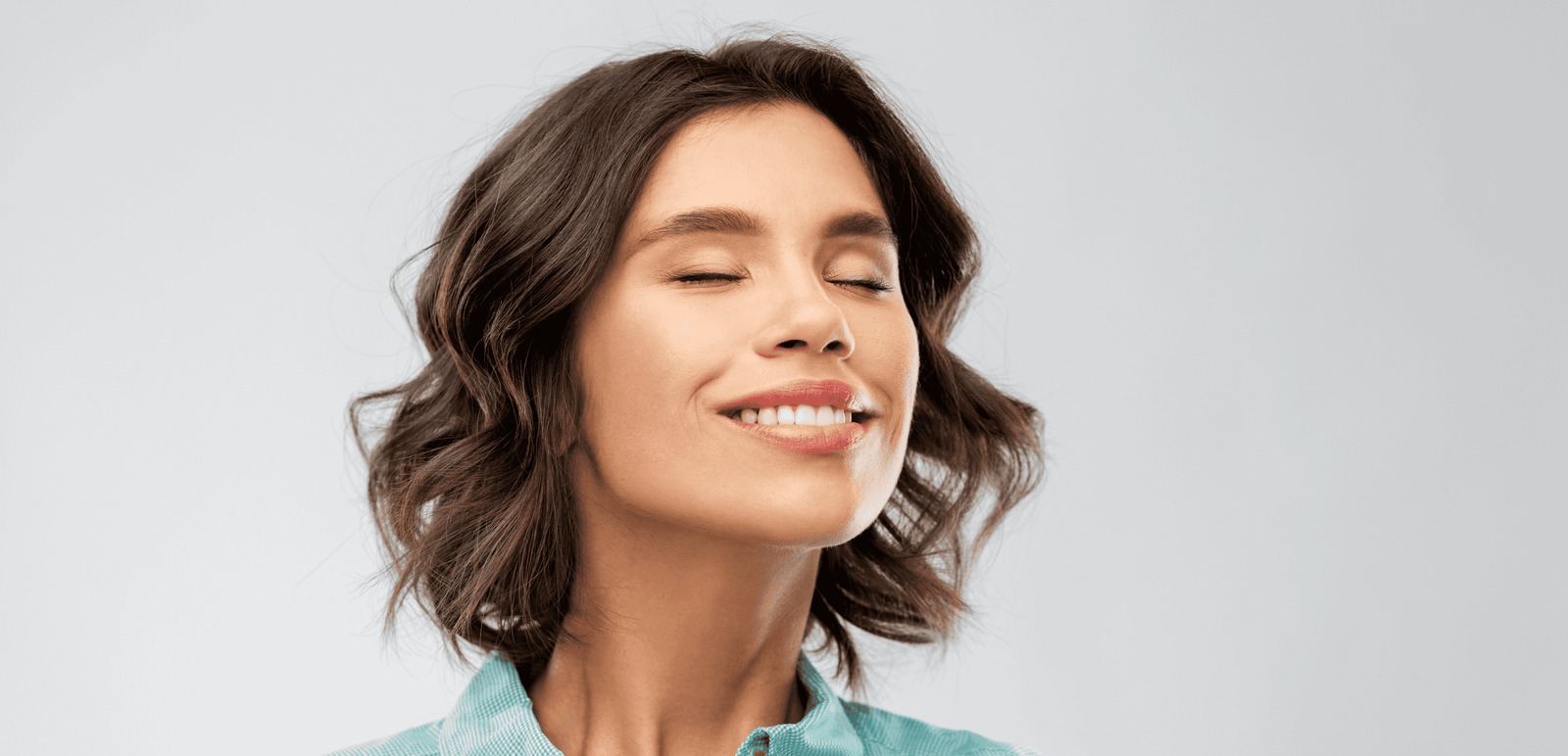 Woman nasal breathing peacfully.