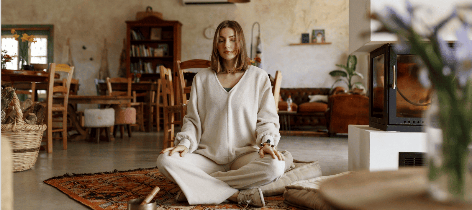 woman meditating and how to use mouth tape